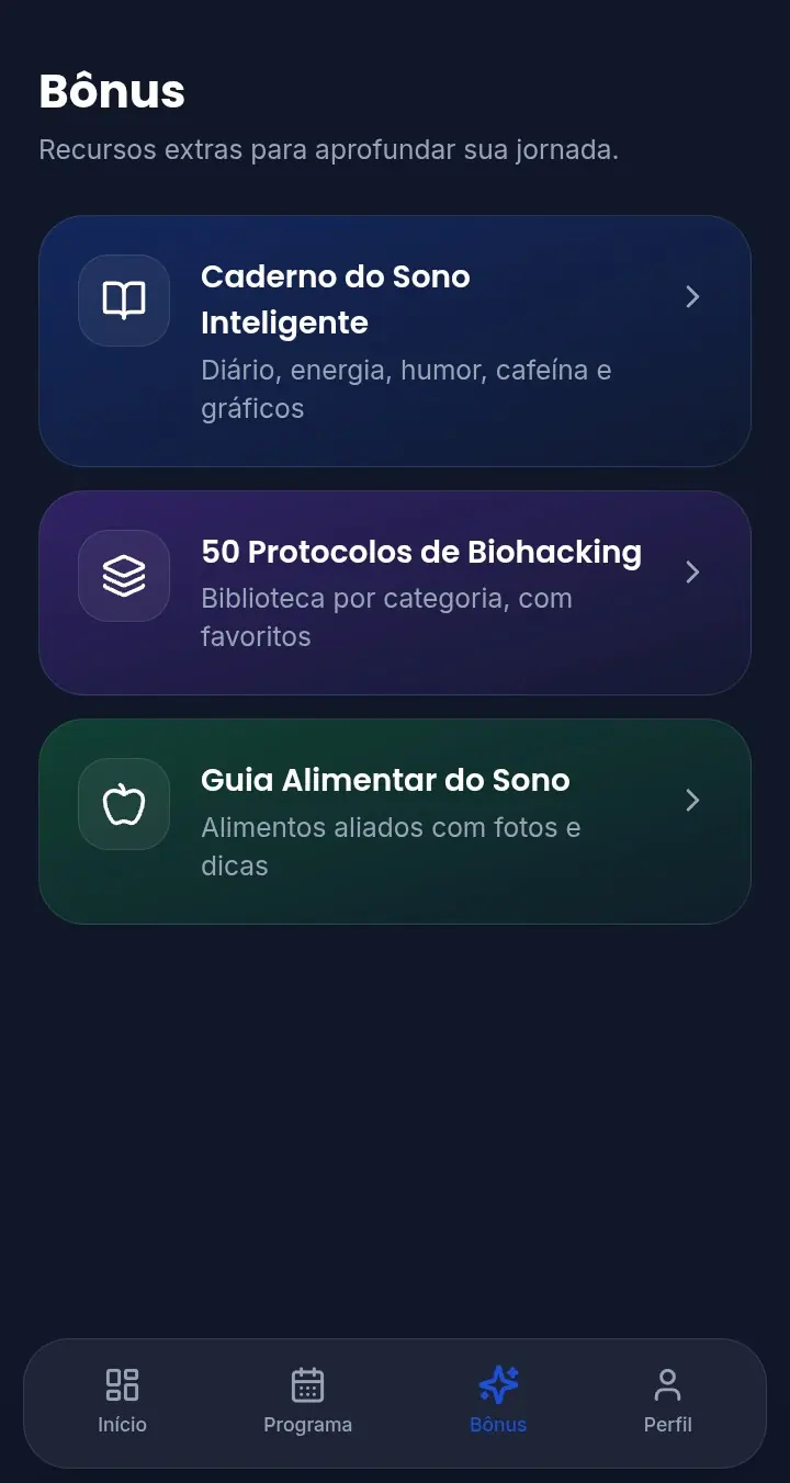 Progresso durante a fase Consolidação do Biohacking do Sono